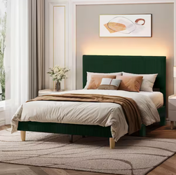 Bestier Full Platform Bed with LED Headboard – Green