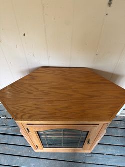 Oak Corner TV Stand with Glass Door Cabinet