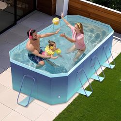 102"*65"*19.48"Foldable Swimming Pool for Kids & Family,Non-Inflatable Pool with Metal Frame