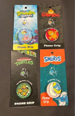 4 Brand New Character Phone Grips – SpongeBob, TMNT, Garfield & Smurfs