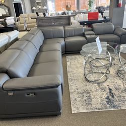 Dark Grey Top Grain Leather Modular Sectional (real Leather) Same Day 🚚 Not Credit Needed ✅$49 Down