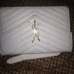 YSL White Bag With Gold Chain 