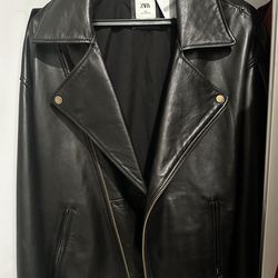 ZARA Limited Edition Leather Biker Jacket MEN SIZE S  80's Archive Oversized NWT