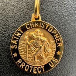 Jewelry 14k solid yellow gold religious saint Christopher protect us Pendant charm