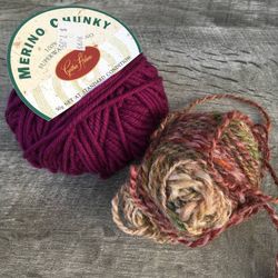 Lot of 2 Wool Yarns Merino Chunky Superwash and Variegated Handspun