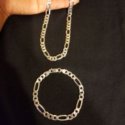 Italy 925 Solid Sterling Silver Figaro Bracelet 8" & Chain Necklace 26" Set for Men Plata Italiana 925 Pulsera Figaro 8" & Cadena 26" Para Hombre