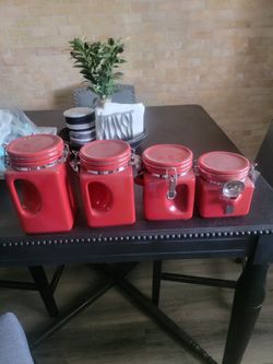 Red Ceramic Kitchen Canister Set of 4