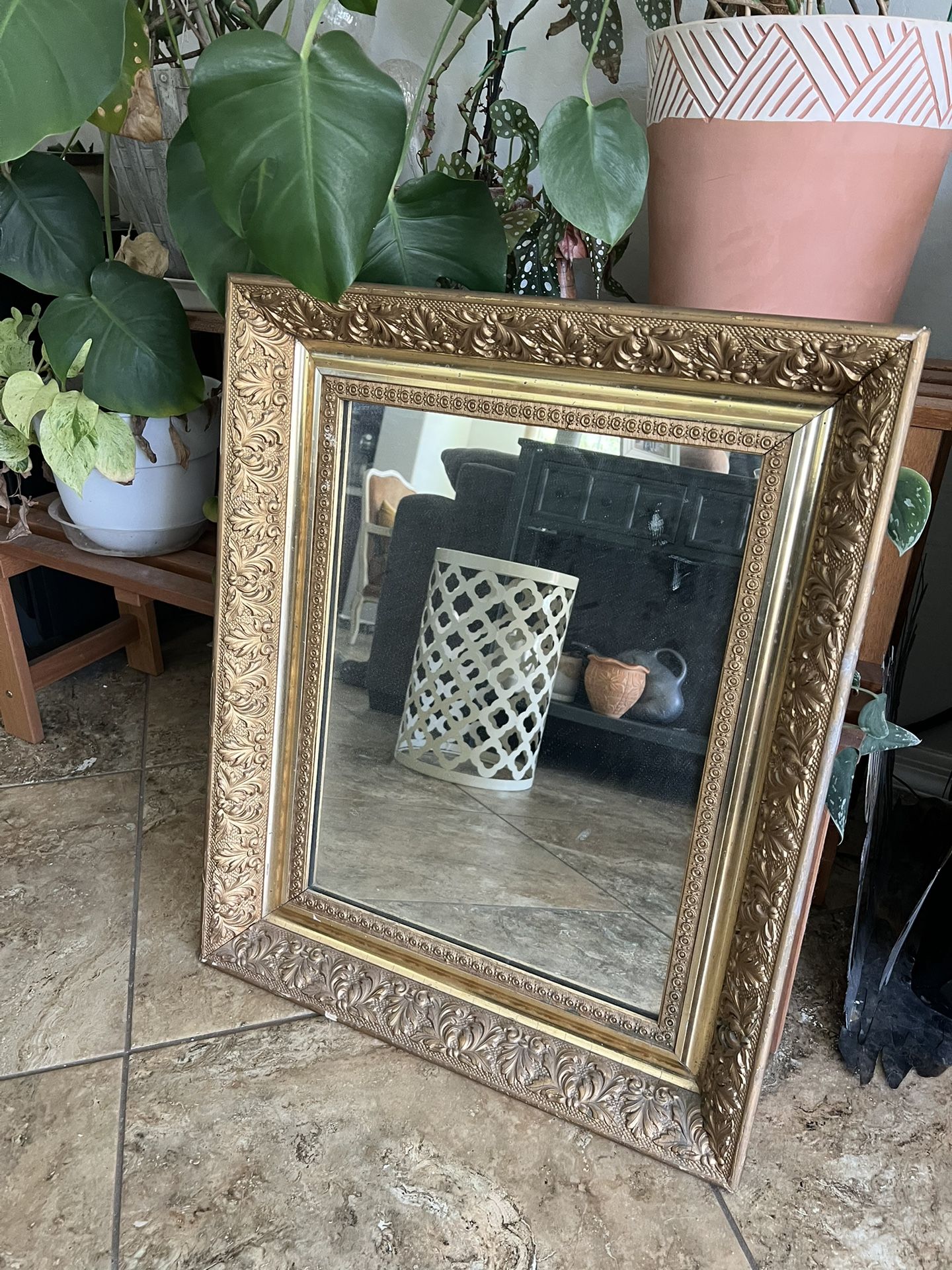 Large Heavy Vintage Gold Antique Wall Accent Mirror 24x31