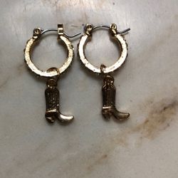 Gold Hoop Earrings With Cowgirl Boots