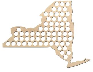 BeerCapMapShop 4.3 New York Beer Cap Map - 23x16.5 inches - 66 Cap Holder - Birch Plywood