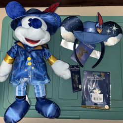 DISNEY Mickey Mouse MAIN ATTRACTION Peter Pans Flight PLUSH, EARS & PIN SET (NWT)