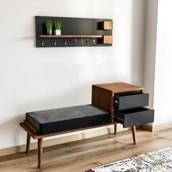 Mid century Hall Tree with Hallway Bench