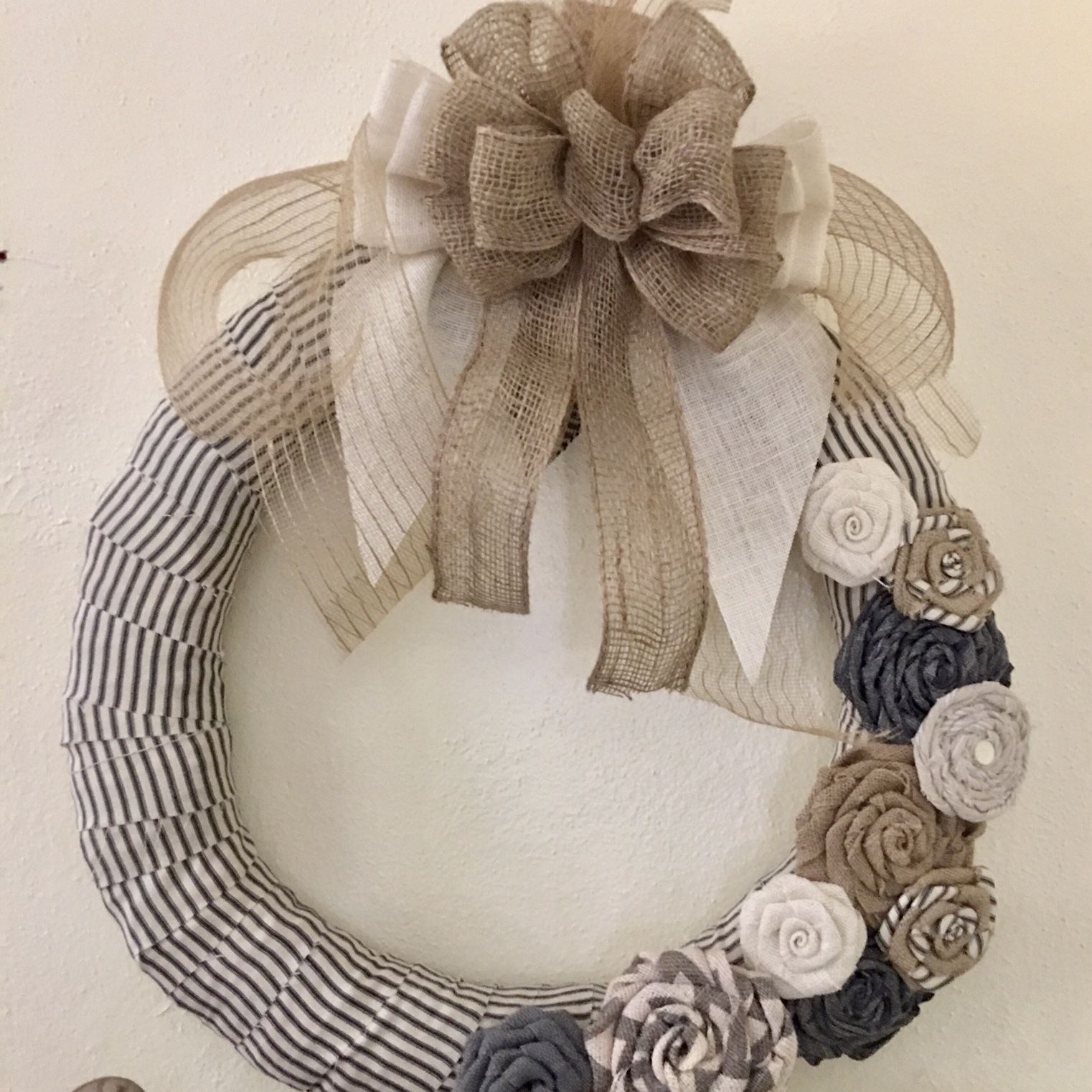 Extra Large Burlap & Ticking Wreath