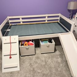 Twin Low Loft Bed with Slide and Toy Boxes