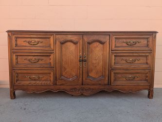 French Provincial Wood Dresser with Cabinet