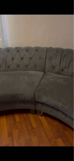 Gray Velvet Tufted Sectional Sofa