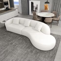 Dallas 126 in. Round Arm 2-Piece Fabric Curved Sectional Sofa in Ivory with Chaise