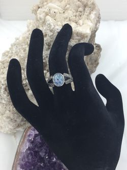 925 STER Crushed Opal, Onyx & Marcasites Ring 8