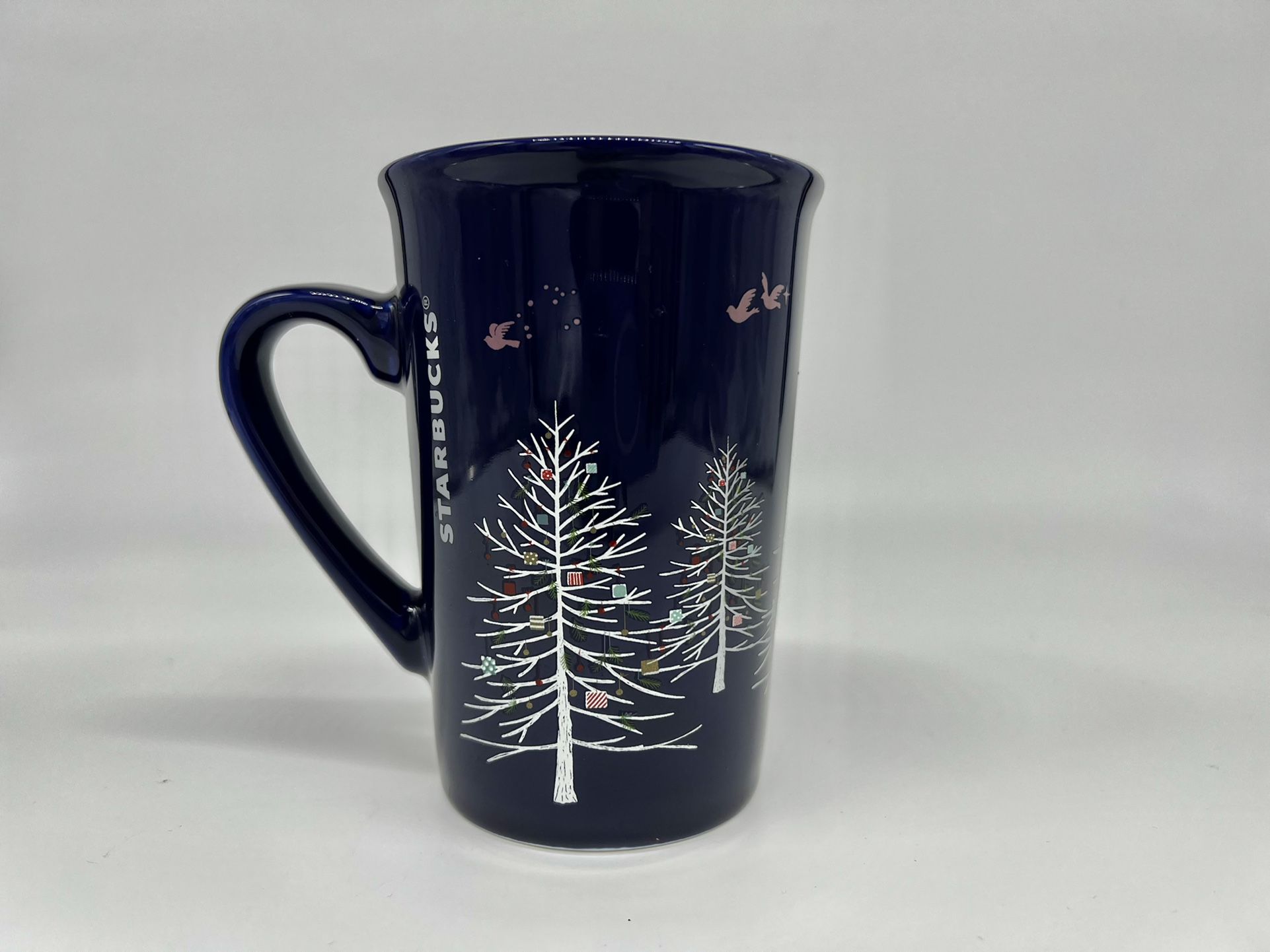 Starbucks Mug Cup 2019 Blue Christmas Tree Doves Reindeer In Hammock 10 oz Tall