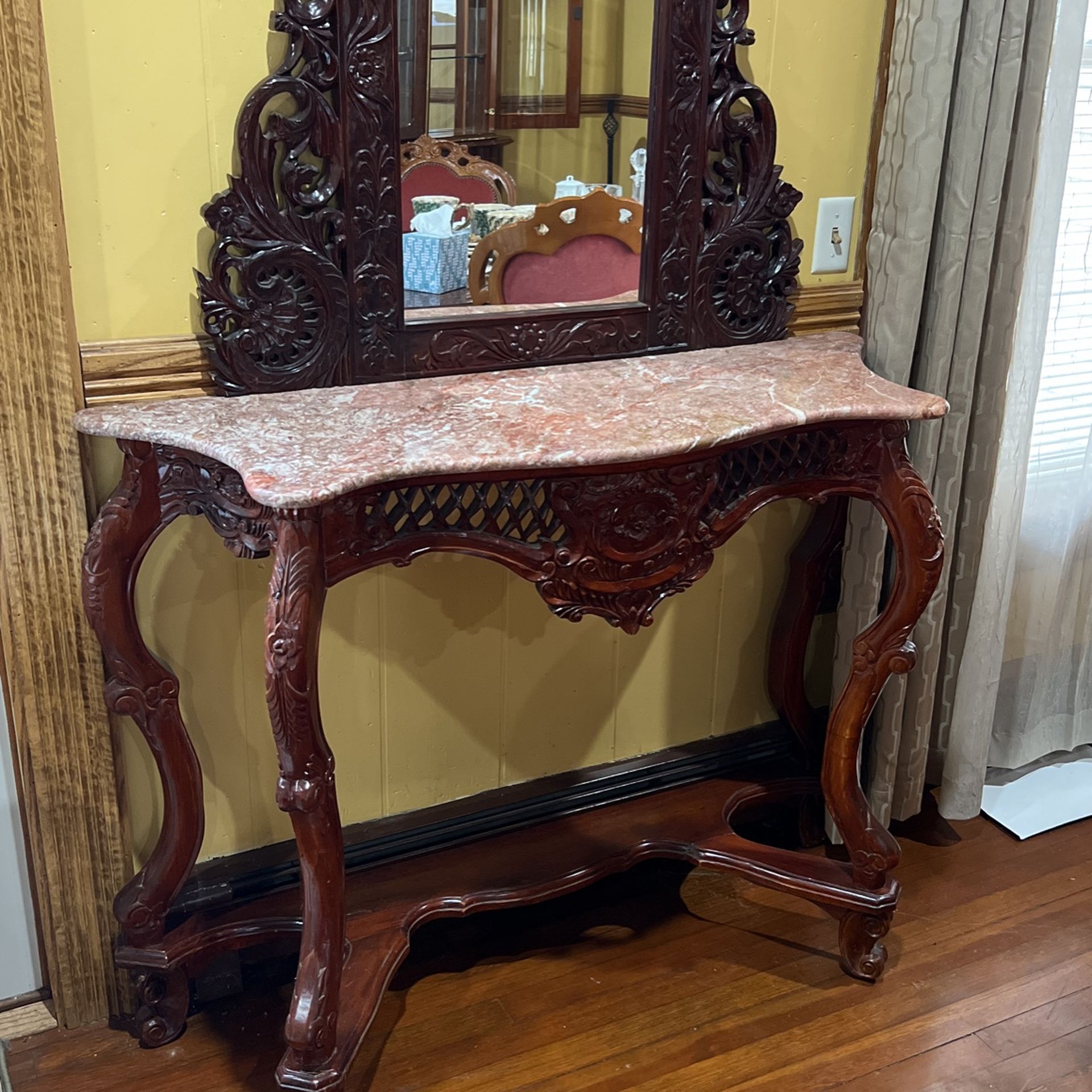 Chinese Carved Table And Mirror