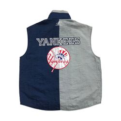 VINTAGE NEW YORK YANKEES VEST XL MENS BLUE LOGO ATHLETIC NY WINDBREAKER FULL ZIP