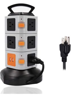 Power Strip Tower ONEreach Surge Protector Charging Station 2500W 10A 16AWG 11 Outlet 2 USB Ports with 6.5ft Cord Wire Extension Universal for Office