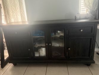 Dark espresso Wood TV STAND Cabinet with Glass Doors and the coffee table for sale $50 dollars OBO moving must sell