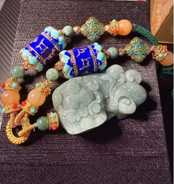 Jade Carved Pendant Beaded Necklace