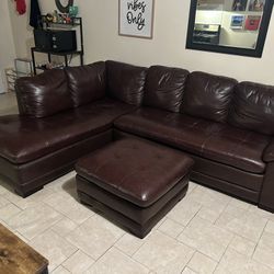 Brown L shaped Leather sofa