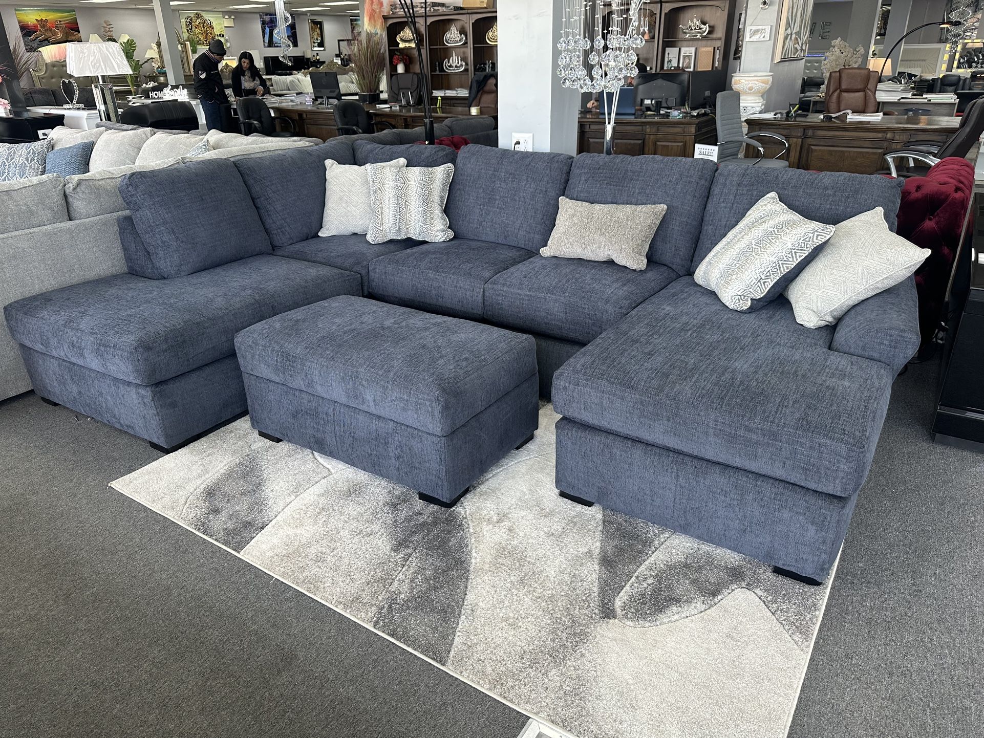 Double Chaise Sectional With Storage Ottoman
