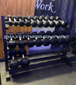 NEW DUMBBELLS 5-50 WITH 3 TIER RACK