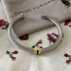 David Yurman sterling silver with 14k yellow gold and diamond bracelet 