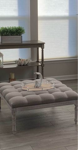 Square Tufted Table with Distressed Wood Frame