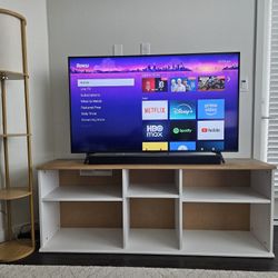 LG 55 Inch TV, VIZIO Sound Bar, TV Stand, and Light
