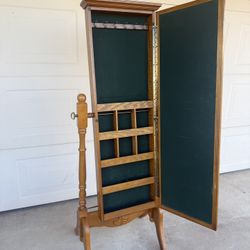 Powell Furniture Full Length Oak Cheval Mirror Jewelry Armoire