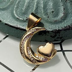 Moon And Heart Gold Plated Pendant