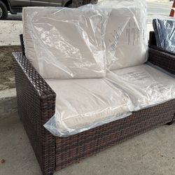 Outdoor Patio Loveseat,All-Weather Wicker Sofa Outdoor Patio Furniture for Deck Backyard, Beige