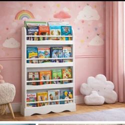 4-Tier Book Shelf, White Bookshelf, Kid's Storage Organizer for Kids Room B-12