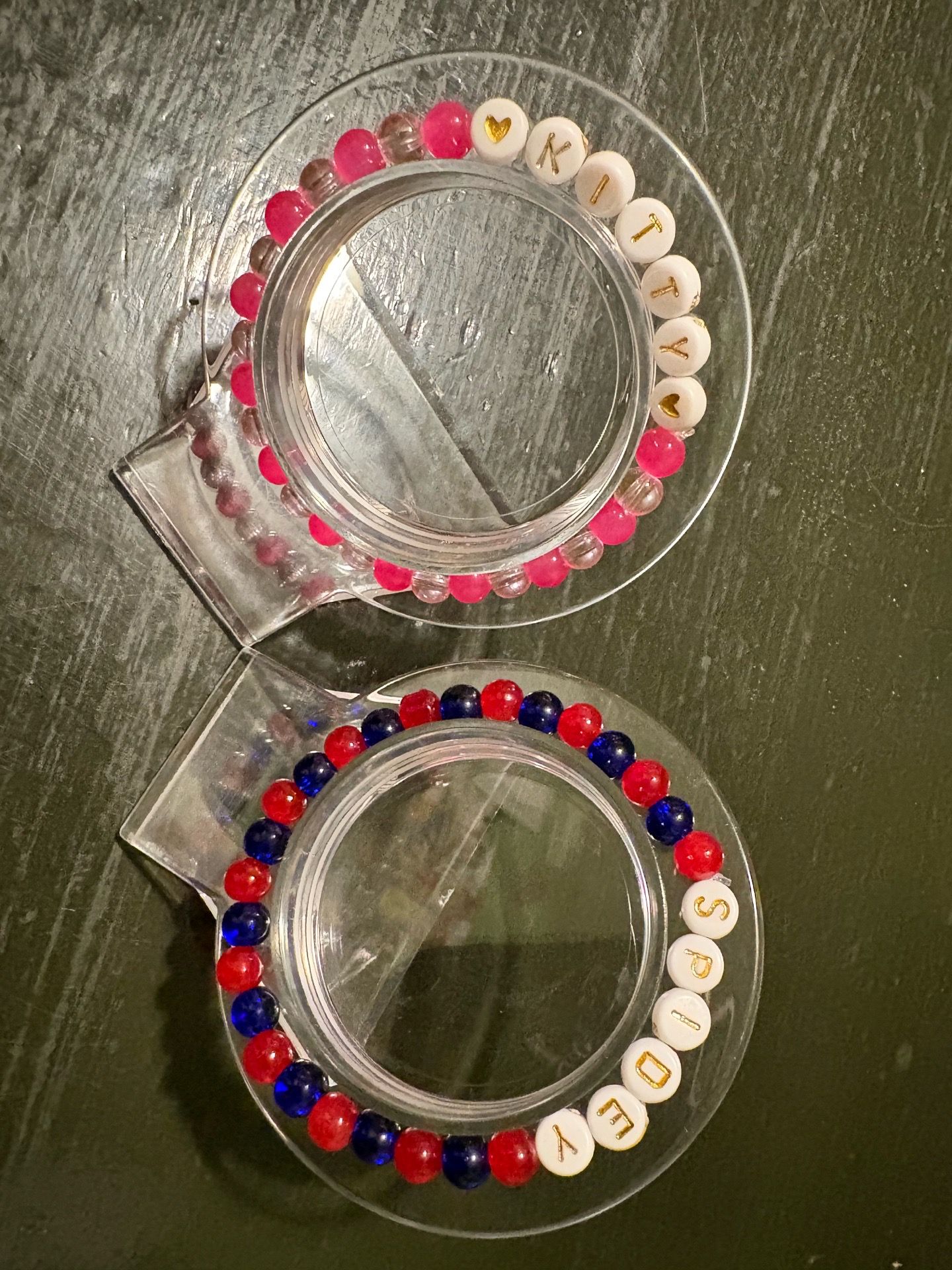 Homemade Matching Set Letter Beaded βKITTY & SPIDEY Stretch Bracelets