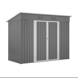 8' x 4' Metal Outdoor Storage Shed, Lean to Storage Shed, Garden Tool Storage House with Lockable Door and 2 Air Vents for Backyard, Patio, Lawn, Gray