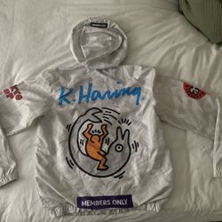 White Members Only Keith Haring Tokyo Pop Windbreaker Jacket Size Adult S Small Mint Condition
