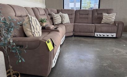 Barcalounger Carmelo Fabric Power Reclining Sectional w/ Power Headrests & USB Charging