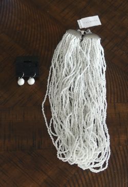 Talbots- Multi-strand string bead necklace and leverback drop earrings