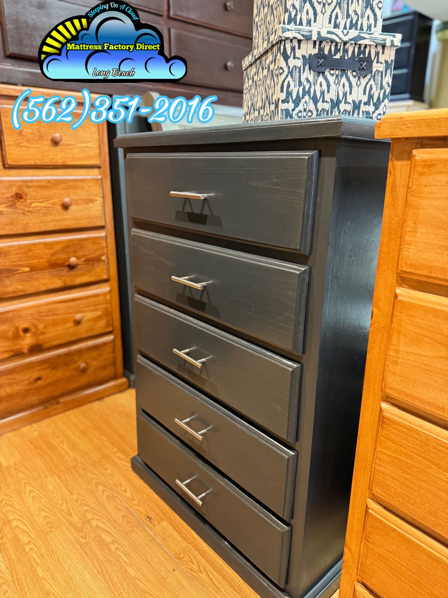 Grey Pinewood Dresser With Bar Handles New Chest 
