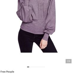 Free People Glam Metallic Banded Turtleneck Sz L Sweater Colorful Lightweight