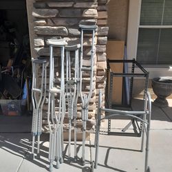Foldable Walkers $20-$30 each, Pairs Of Crutches Adult Juniors $15-$17 pair See All Photos