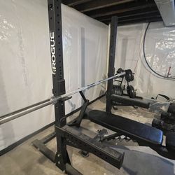Rogue 70” Squat Rack, Bench, Bar, And Weights