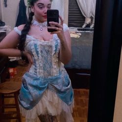 Blue And White Victorian Style Corset Dress