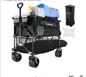 485LBS Double Decker Wagon, Beach Wagon Carts Foldable Heavy Duty Collapsible Wagon Garden Cart Grocery Cart Beach Wagon