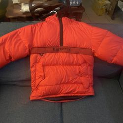 Red Burberry puffer With Gloves 